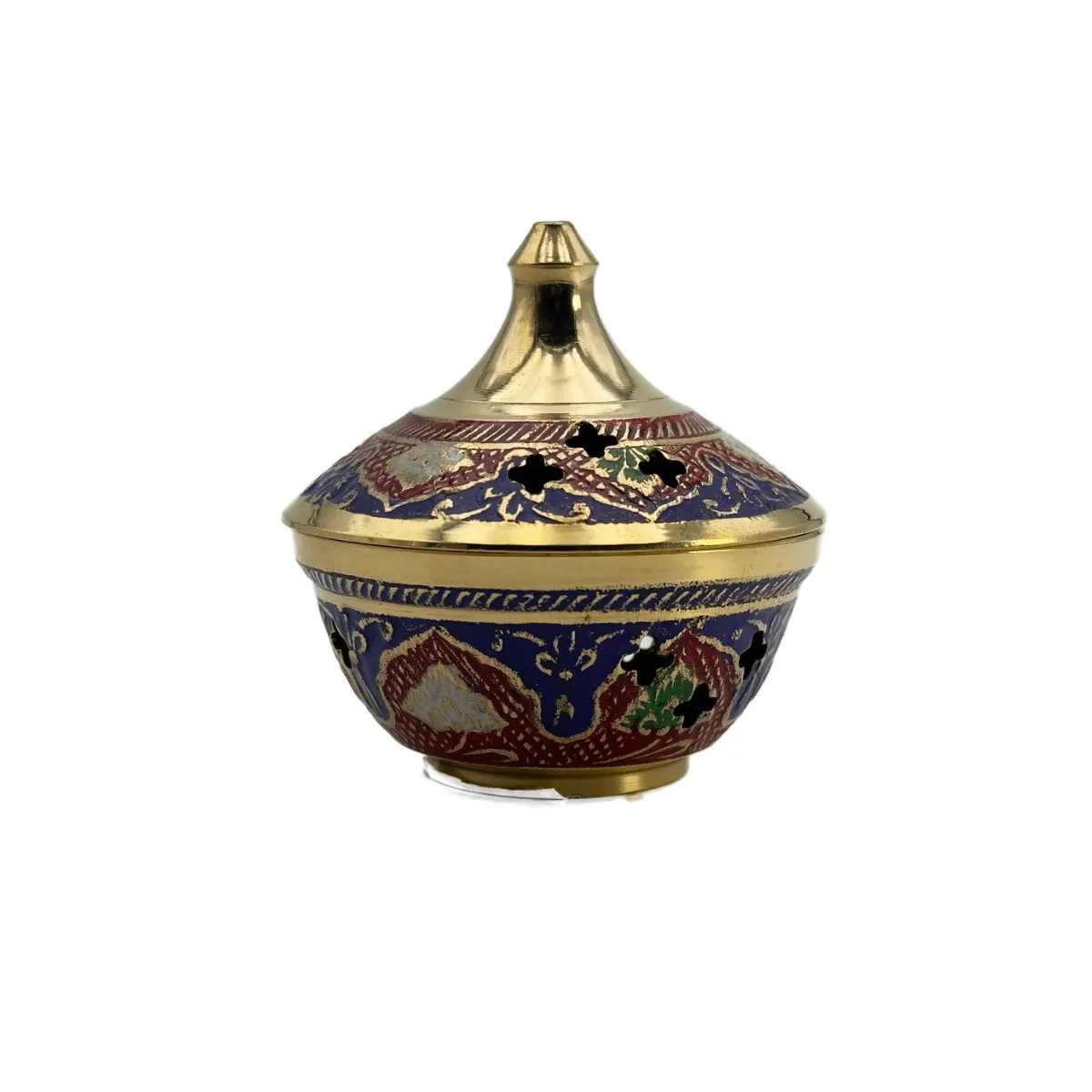 Petit Encensoir Brûle-Encens en Laiton Doré et Émail Multicolore - Avec Grille pour Charbon (6,5 cm)