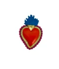 Petit Ex-Voto Mural "Cœur Dentelle" Rouge, Fuchsia et Flamme Bleue - 11,6 cm