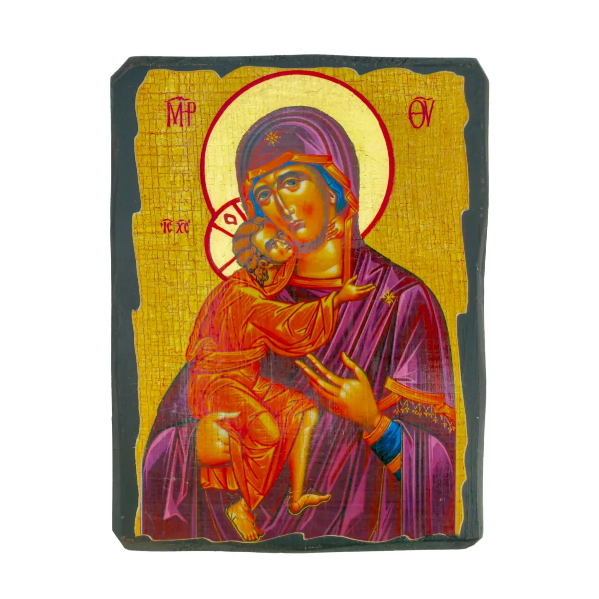 Icône Vierge de Tolga sur Bois - L'Étreinte Maternelle (Tendresse)