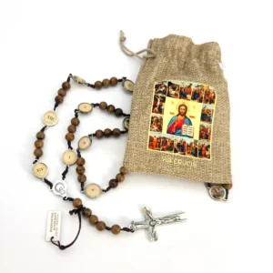Chapelet du Chemin de Croix en Bois (Via Crucis) - 14 Stations, Artisanat de Fátima avec Pochette