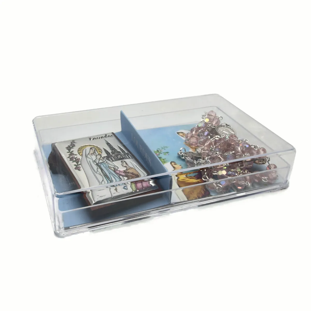 Coffret Souvenir de Lourdes Exclusif : Mini Cadre Argent et son Chapelet (4 Couleurs) – Image 2