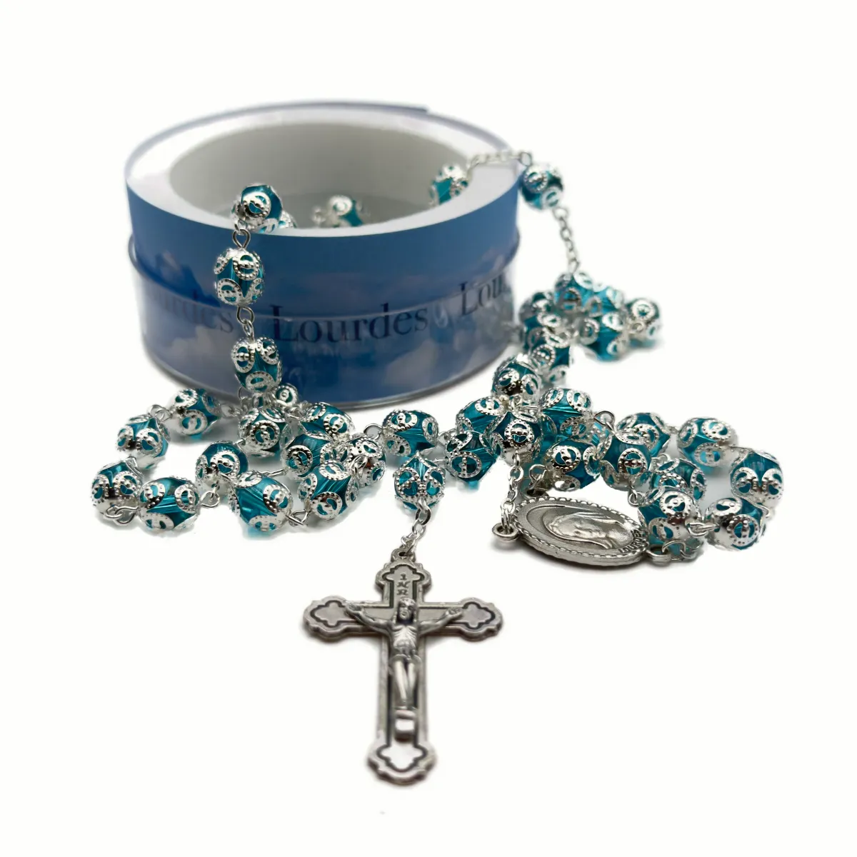 Chapelet Souvenir de Lourdes (Perles Filigranées) avec sa Boîte – Prix Spécial – Image 2