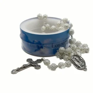 Chapelet Souvenir de Lourdes (Perles Filigranées) avec sa Boîte – Prix Spécial