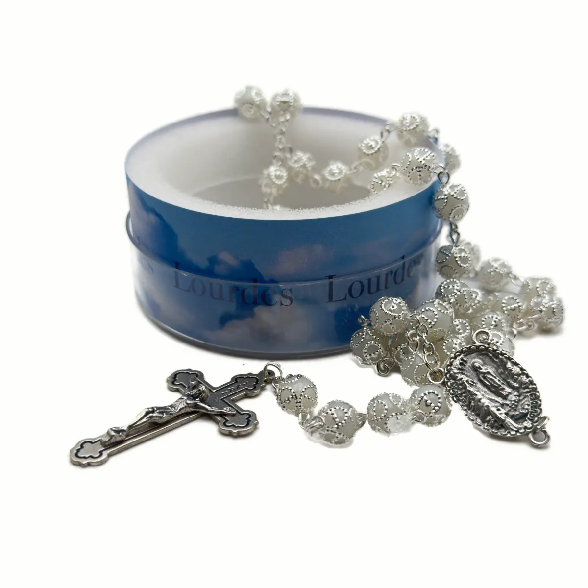 Chapelet Souvenir de Lourdes (Perles Filigranées) avec sa Boîte – Prix Spécial