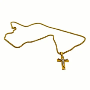 Collier Crucifix Moderne Gravé "Notre Père" - Collection ORA - Acier Inoxydable