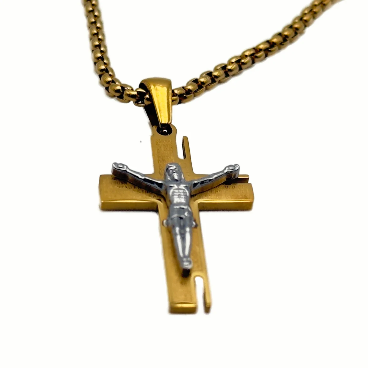 Collier Crucifix Moderne Gravé "Notre Père" - Collection ORA - Acier Inoxydable (3 Finitions) – Image 2