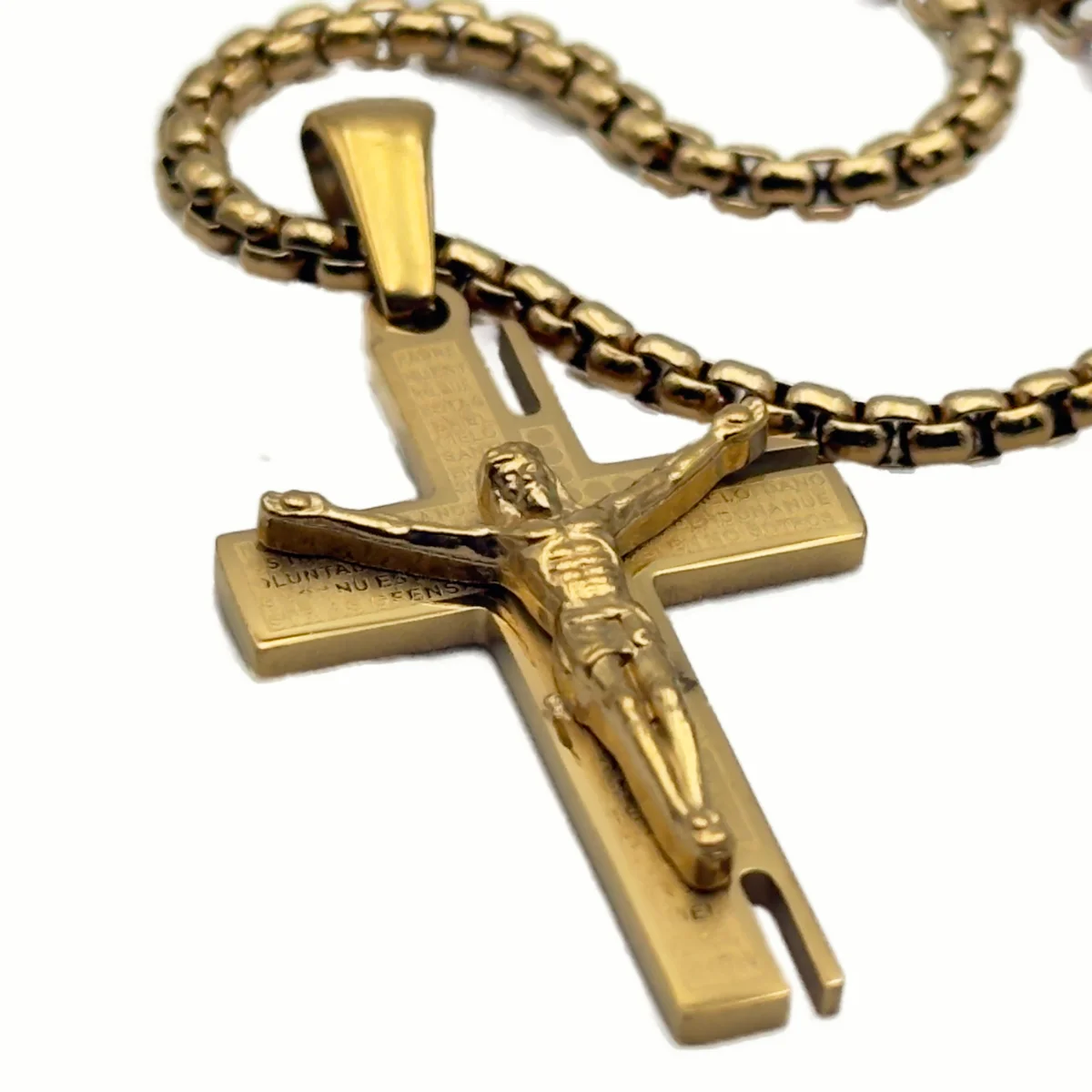 Collier Crucifix Moderne Gravé "Notre Père" - Collection ORA - Acier Inoxydable (3 Finitions) – Image 4