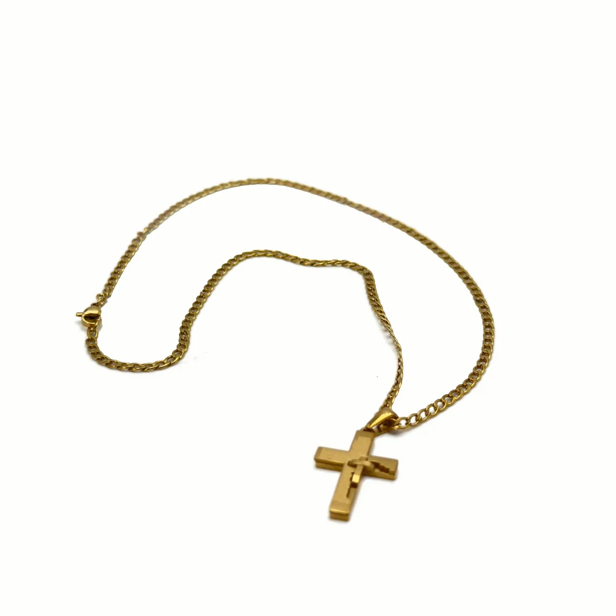 Collier Croix Moderne Dorée - Gravure Prière du Notre Père en Acier Inoxydable