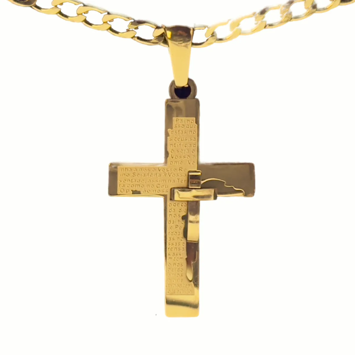 Collier Croix Moderne Gravée Prière du Notre Père - Acier Inoxydable (Chaîne 50 cm) – Image 7