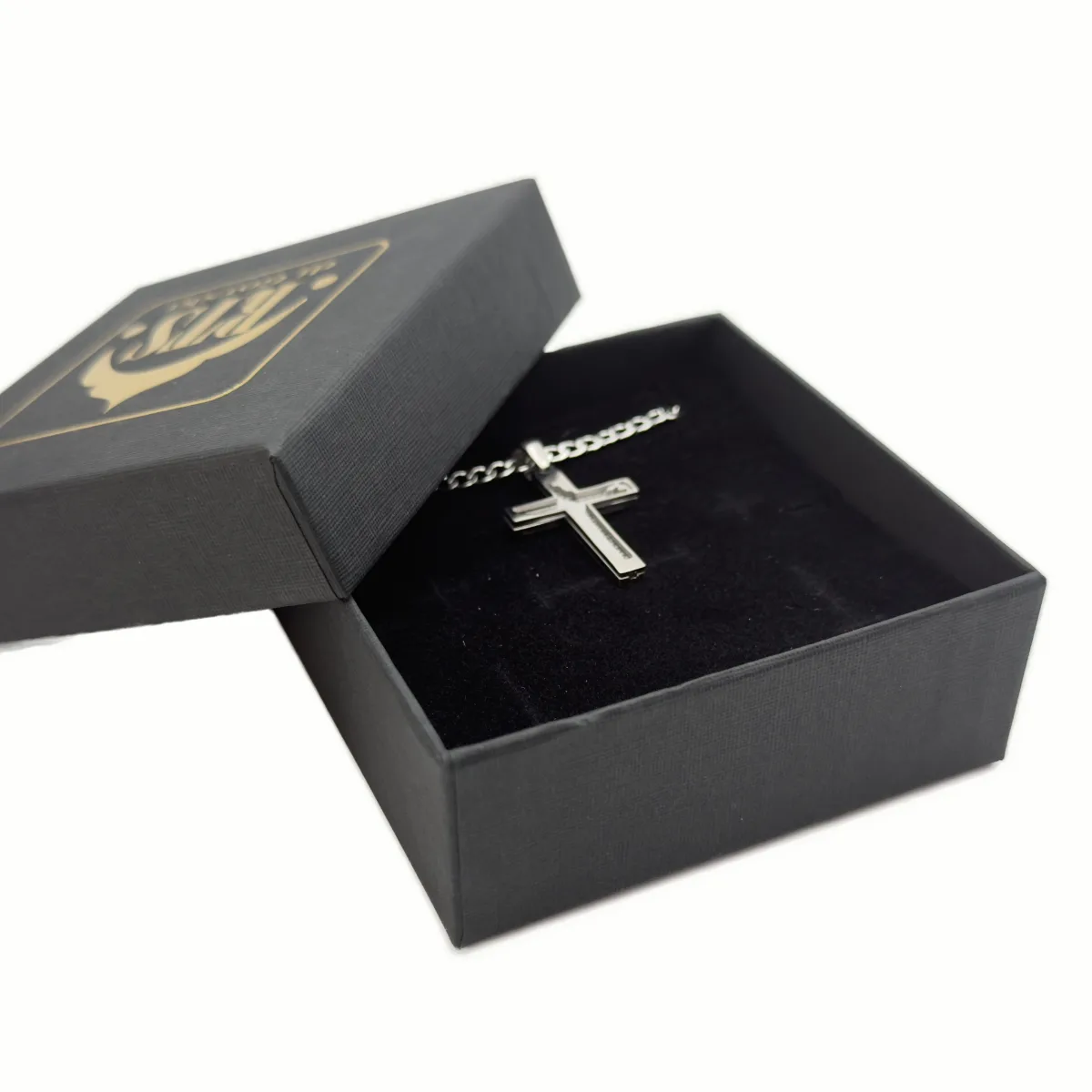 Collier Croix Moderne Double Épaisseur - Gravure Notre Père, Acier Inox (Chaîne 50 cm) – Image 7
