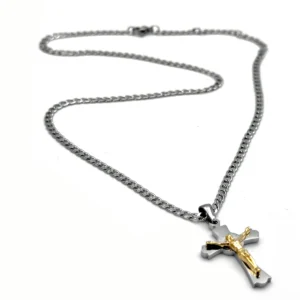 Collier Croix de Saint Benoît Moderne - Collection ORA - Acier Inox (3 Finitions)