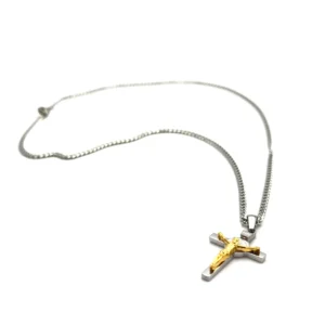 Collier Crucifix Saint Benoît et Chaîne en Acier Inoxydable Argenté - Bijou de Protection