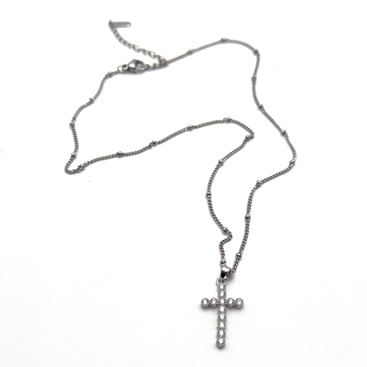 Collier Croix Serti Clos Pierres Rondes - Collection ORA - Acier Inox (4 Variations) – Image 5