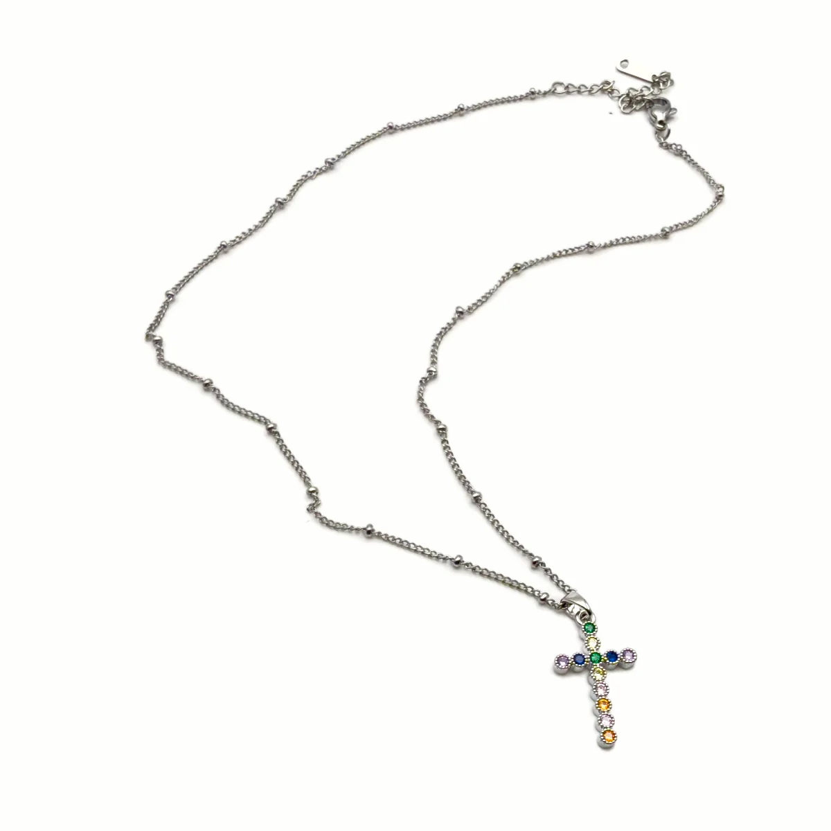 Collier Croix Serti Clos Pierres Rondes - Collection ORA - Acier Inox (4 Variations) – Image 3