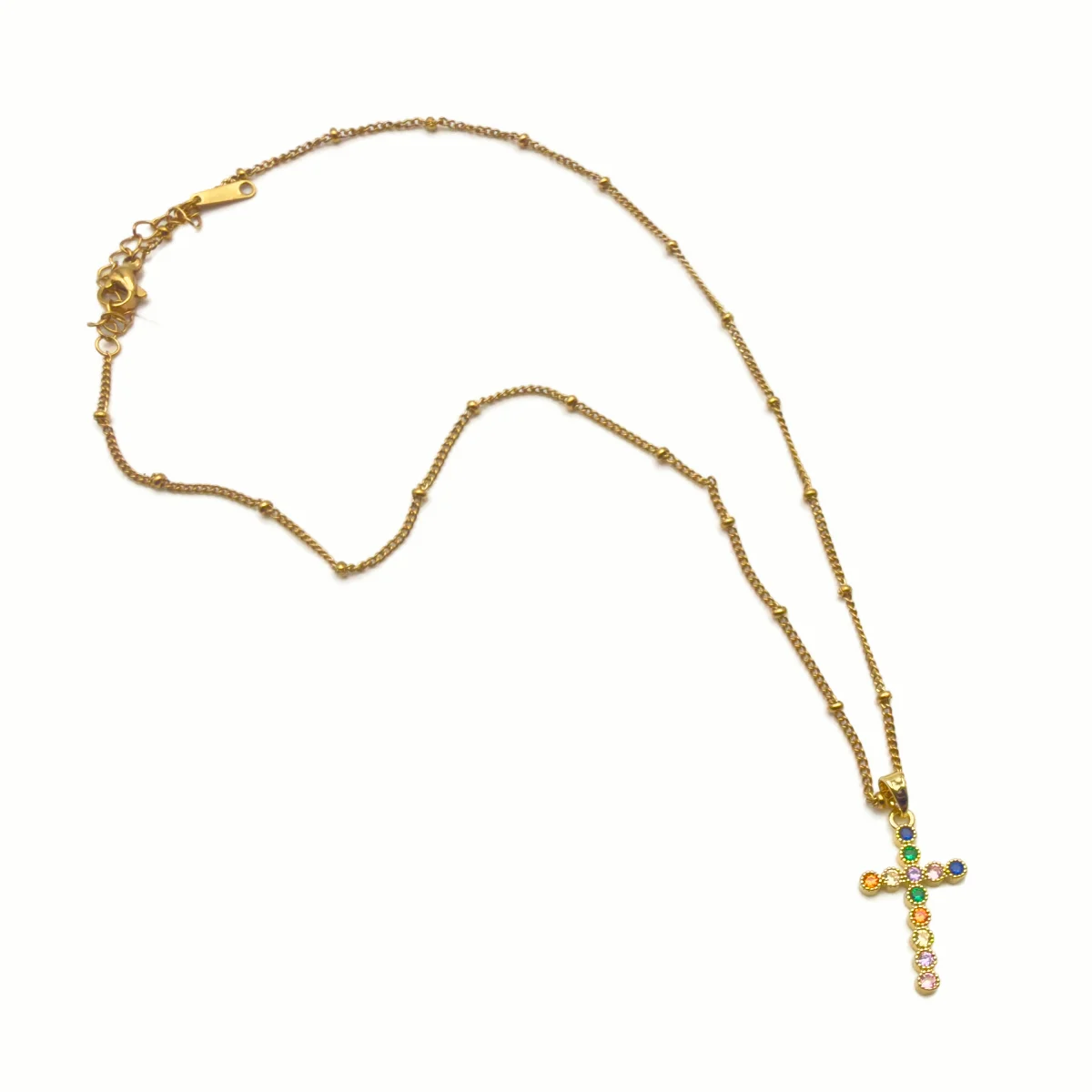 Collier Croix Serti Clos Pierres Rondes - Collection ORA - Acier Inox