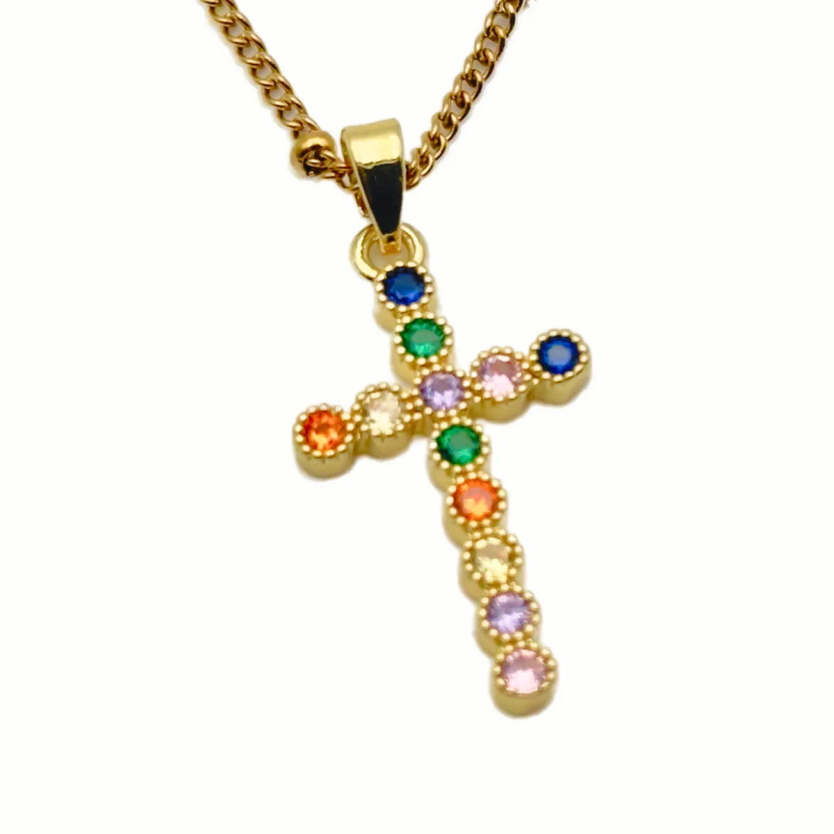 Collier Croix Serti Clos Pierres Rondes - Collection ORA - Acier Inox (4 Variations) – Image 2