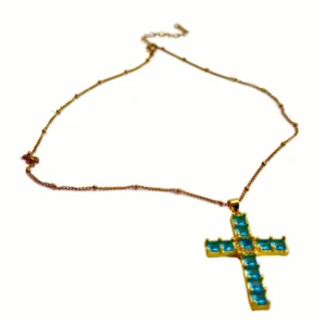 Collier Croix Serti de Pierres Taillées - Collection ORA - Acier Doré (3 Couleurs)