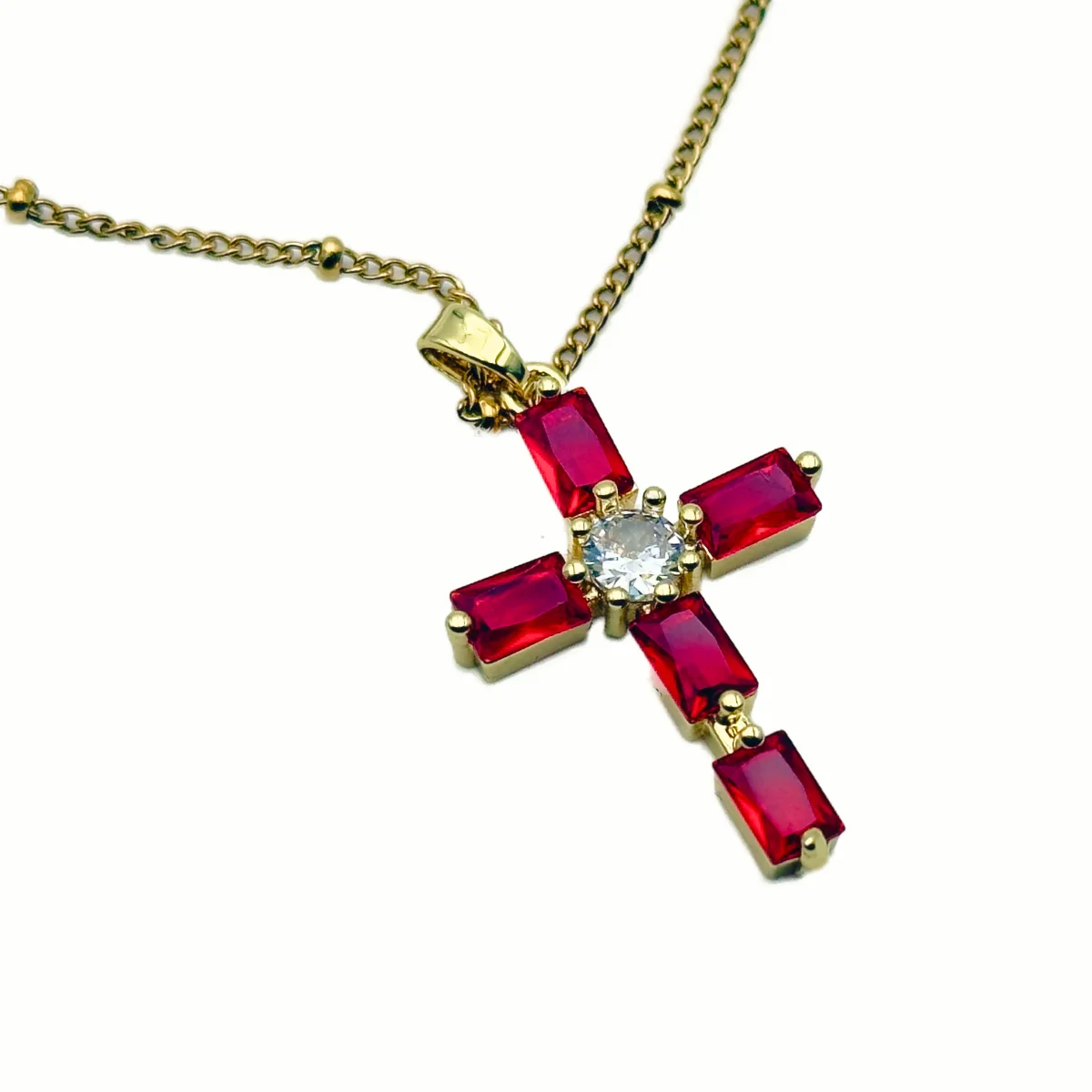 Collier Croix Serti de Pierres Rectangulaires - Collection ORA - Acier Doré (6 Couleurs) – Image 6