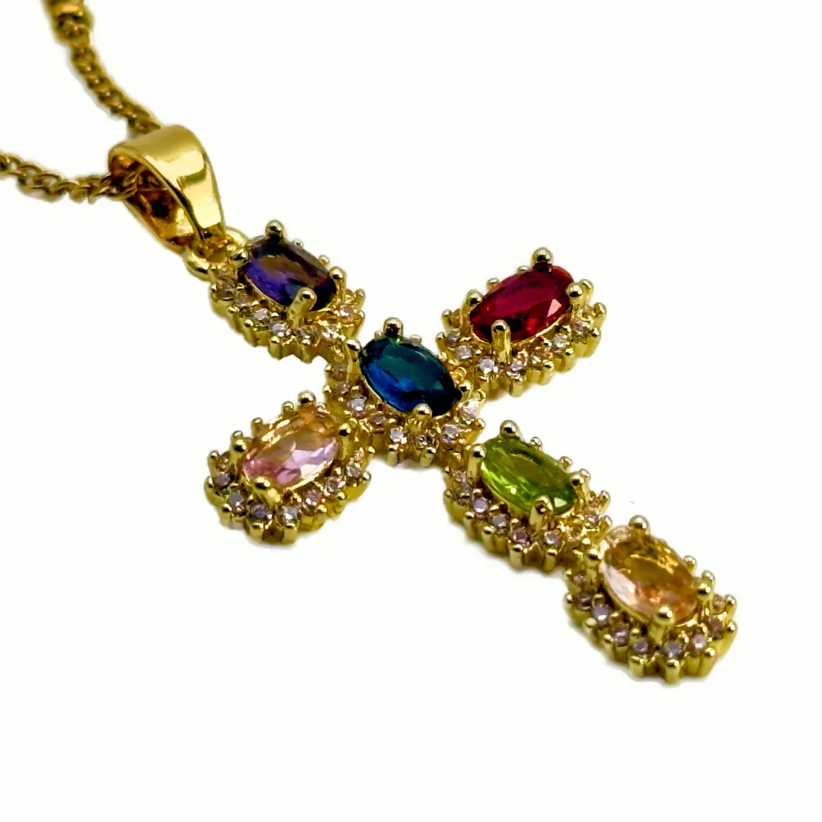 Collier Pendentif Croix Orné de Pierres Zirconium - Acier Inoxydable (5 Couleurs au Choix) – Image 2