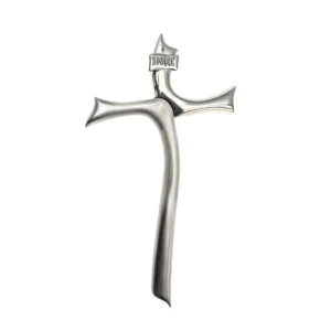 Croix Murale Contemporaine Asymétrique en Métal Brossé et Brillant (33 cm)