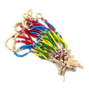 Lot Économique de 12 Chapelets Missionnaires en Bois et Corde - Croix "Lourdes" - petites perles
