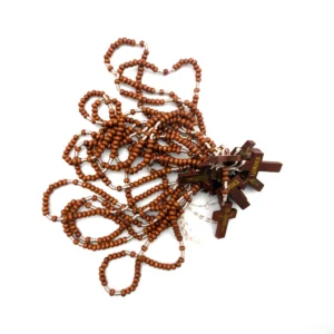 Lot Économique de 12 Chapelets en Bois Brun et Corde - Croix "Lourdes"