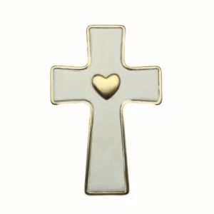 Croix Murale et Ex-Voto en Résine "Cœur Doré" - 15 cm