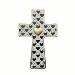 Croix Murale et Ex-Voto en Résine "Cœurs Multiples et Cœur Doré" - 15 cm
