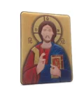 Icône du Christ Pantocrator en Aluminium Repoussé sur Bois (16,5 x 22 cm) - À Poser ou à Suspendre