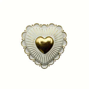 Petit Ex-Voto Mural Résine Cœur Rayonnant Blanc et Or | 8cm