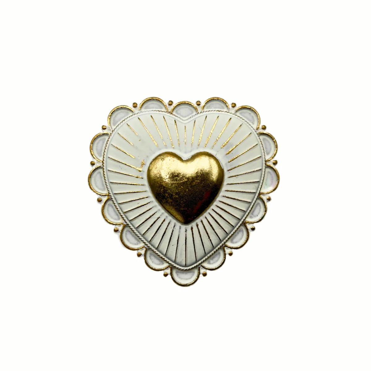 Petit Ex-Voto Mural Résine Cœur Rayonnant Blanc et Or | 8cm