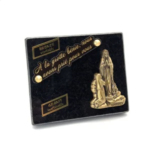 Plaque funéraire Notre-Dame de Lourdes en granit et bronze