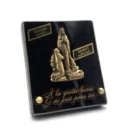 Plaque funéraire Notre-Dame de Lourdes en granit noir et bronze – 10 x 12,5 cm