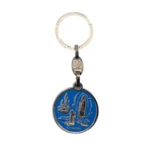 Porte-Clés Rond Lourdes en Émail Bleu - Scène de l'Apparition (Martineau)