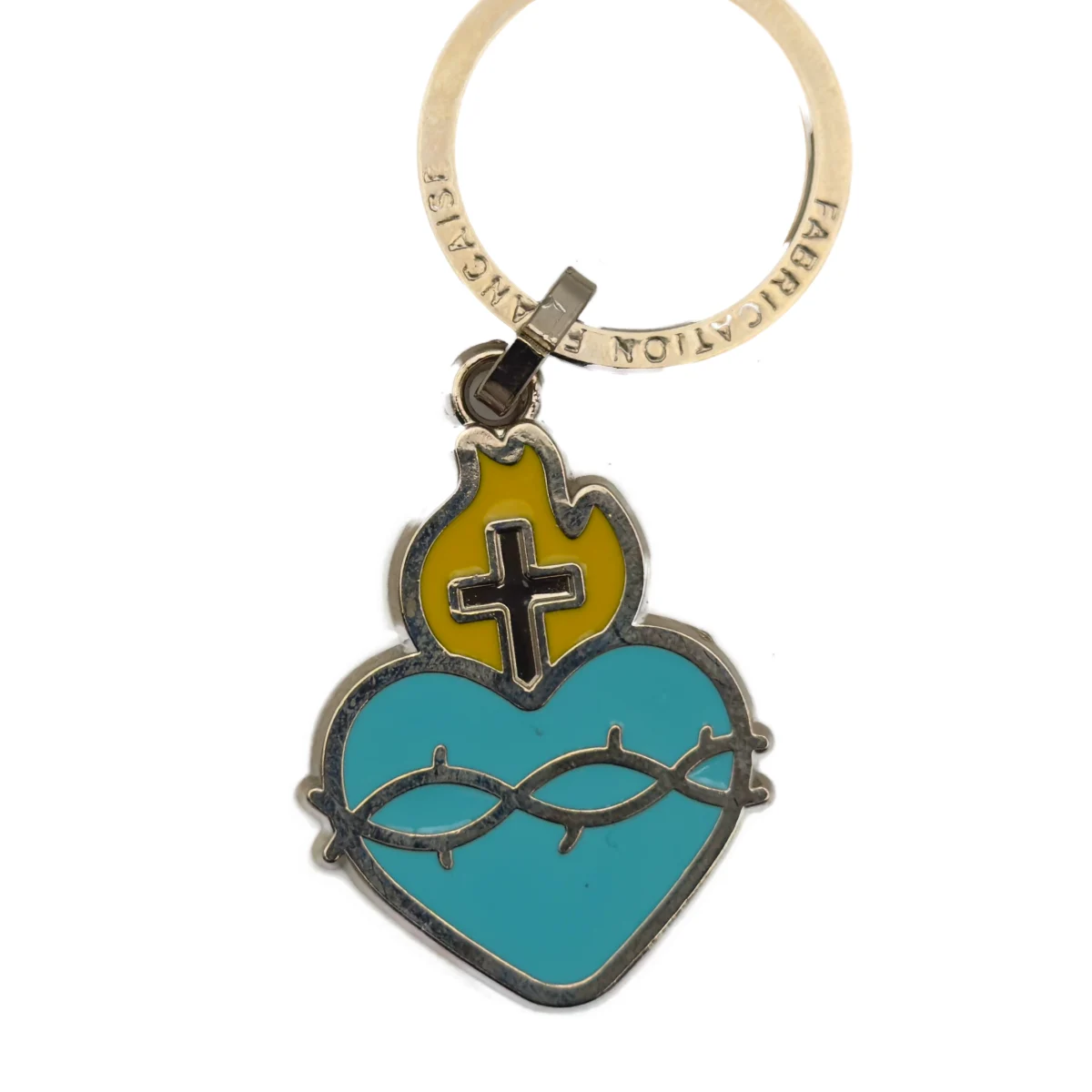 Porte-Clés Sacré-Cœur en Émail Bleu Turquoise - Fabrication Française