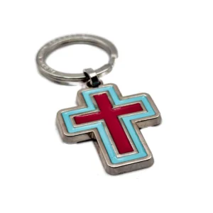 Porte-Clés Croix Chrétienne en Émail Bicolore - Fabrication Française