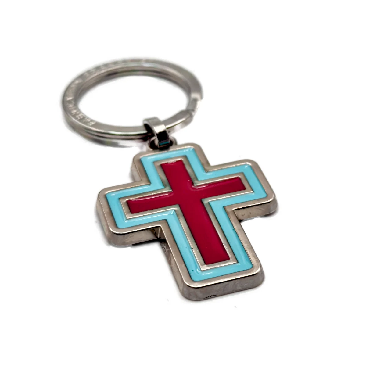 Porte-Clés Croix Chrétienne en Émail Bicolore - Fabrication Française