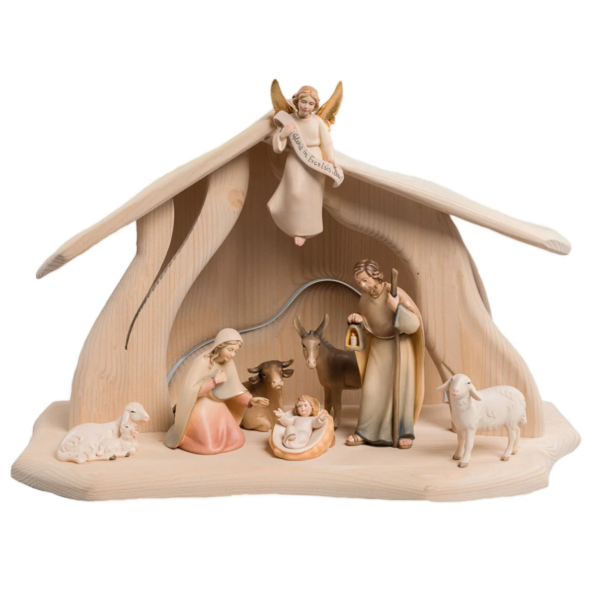 Crèche Lumineuse en Bois Sculpté