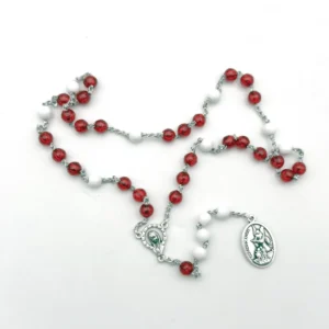 Chapelet de Dévotion à Saint Michel Archange - Perles Rouges et Blanches (Livret Inclus)