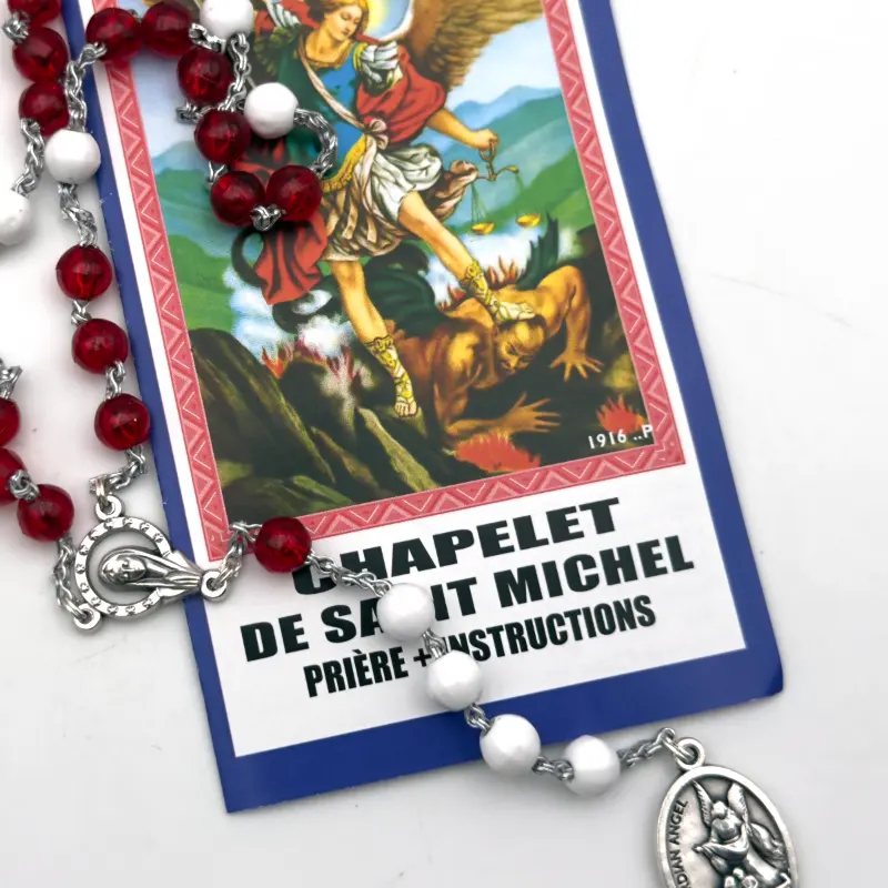 Chapelet de Dévotion à Saint Michel Archange - Perles Rouges et Blanches (Livret Inclus) – Image 2