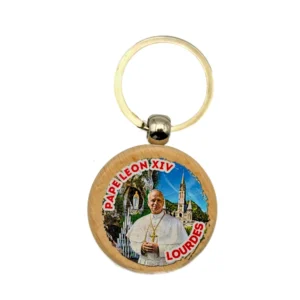 Porte-Clés Souvenir en Bois - Visite Historique du Pape Léon XIV à Lourdes