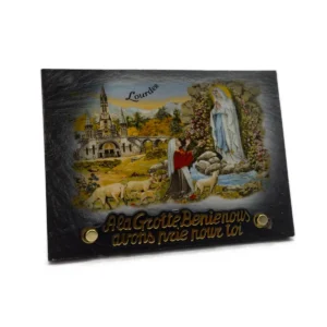 Plaque funéraire rectangulaire Lourdes en ardoise des Pyrénées – 3 tailles – couleur