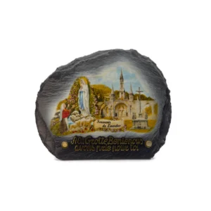 Plaque funéraire Lourdes en ardoise des Pyrénées – 21 x 17 cm – couleur ou noir et blanc
