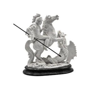Statue Saint Georges terrassant le dragon – Poudre de marbre sur socle marbre 26 cm
