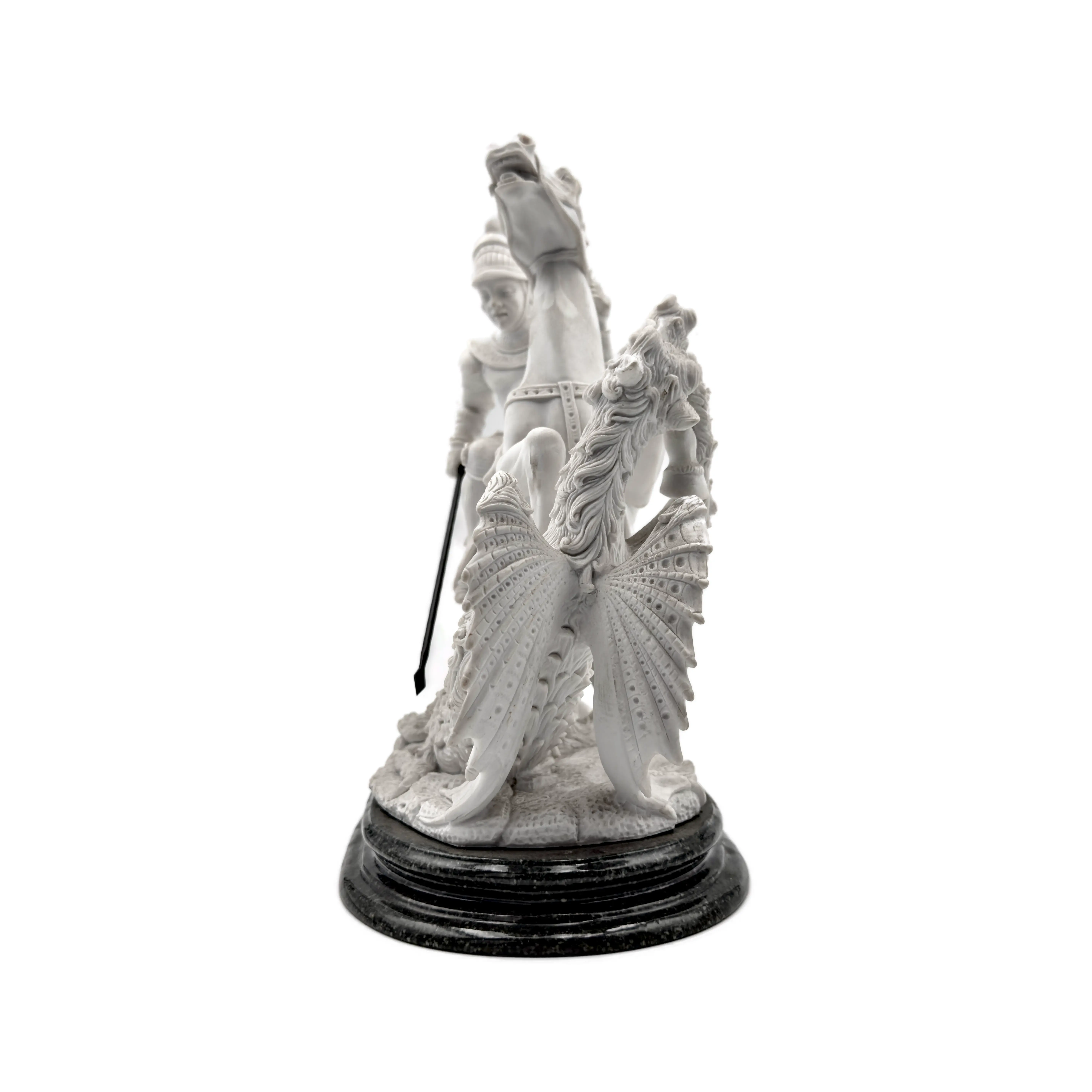 Statue Saint Georges terrassant le dragon - Poudre de marbre sur socle marbre - 26 cm – Image 3