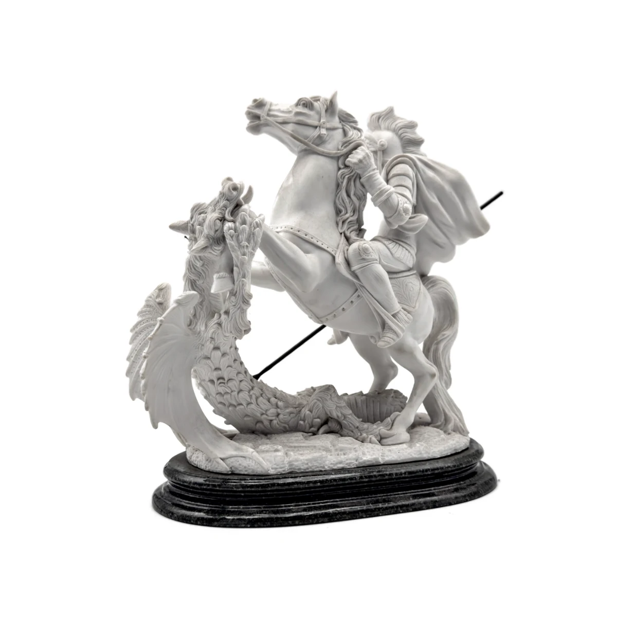 Statue Saint Georges terrassant le dragon - Poudre de marbre sur socle marbre - 26 cm – Image 2