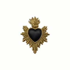 Petit Ex-Voto Coeur flamboyant noir et or - 8 cm
