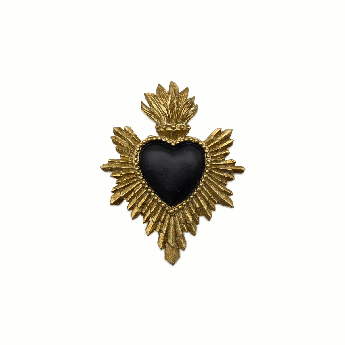 Petit Ex-Voto Coeur flamboyant noir et or - 8 cm