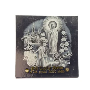 Plaque funéraire Lourdes en ardoise des Pyrénées – noir et blanc – 20 x 20 cm