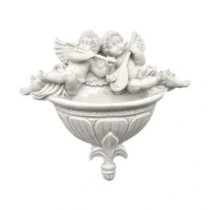 Bénitier mural Anges musiciens – Poudre de marbre 20 cm – Livré avec eau de Lourdes